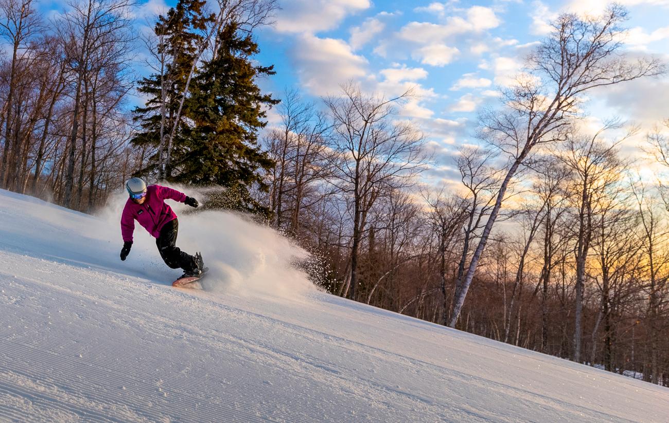 Snowboarding in the morning
